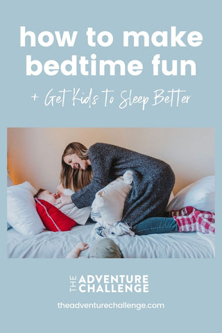 Mom tickling her son as they both laugh while getting ready for bed; image overlaid with text that reads How to Make Bedtime Fun and Get Kids to Sleep Better