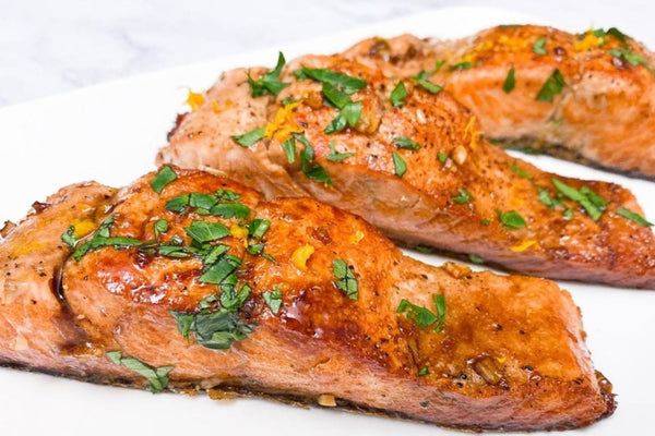 24 Quick and Healthy Dinner Ideas for Two: Orange glazed salmon.