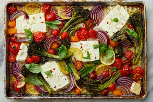 Sheet-Pan Baked Feta with Broccoli and Tomatoes