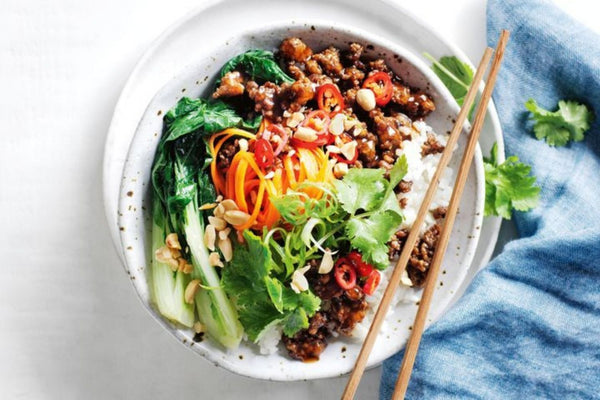 24 Quick and Healthy Dinner Ideas for Two: Mongolian-style beef rice bowl.