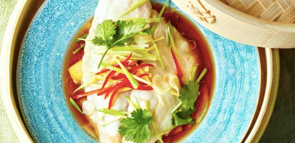 24 Quick and Healthy Dinner Ideas for Two: Soy Steamed Sea Bream with Ginger and Spring Onions.