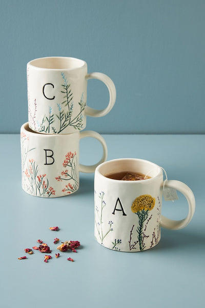 Floral monogrammed mug, a great gift idea for a coffee lover