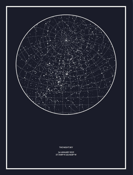 The Night Sky Print with a personalized specification to show the night sky at a particular time and place