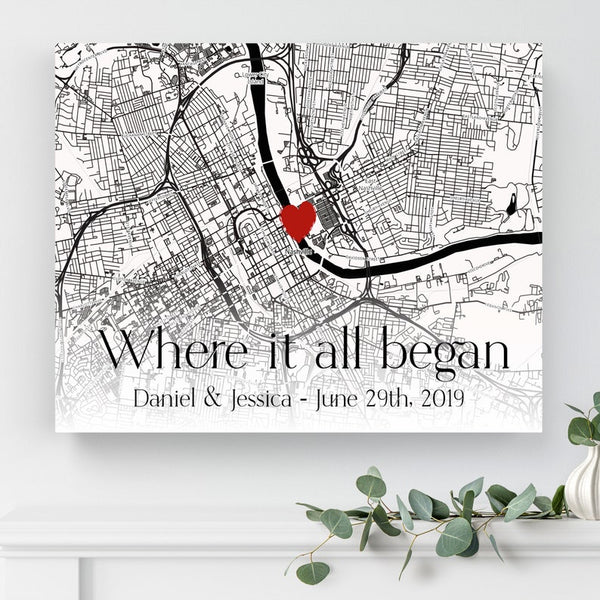 ‘Where It All Began’ Personalized Map, a creative birthday gift idea for your wife