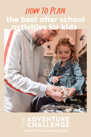 Father and daughter mixing the dough and preparing to make cookies; image overlaid with text that reads How to Plan The Best After School Activities for Kids