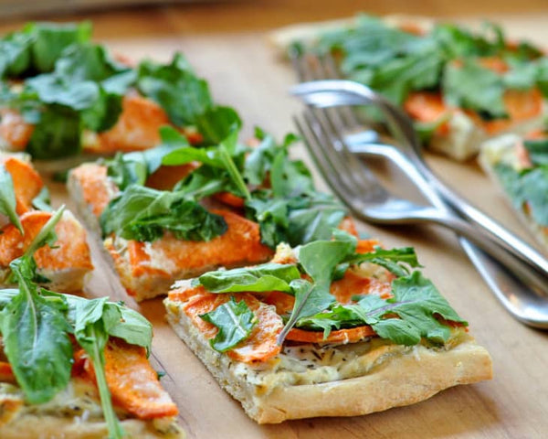 26 Romantic Dinner Recipes to Take Date Night to Another Level: Sweet Potato, Ricotta & Arugula Flatbread.