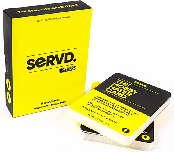 The best two play board games for couples. Yellow box with Servd printed on it.