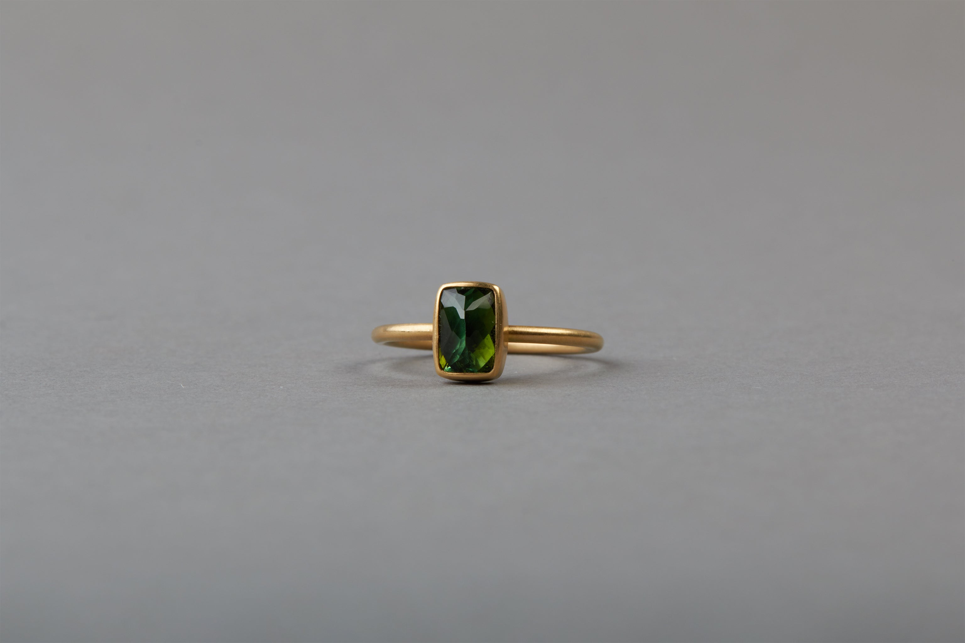 Bezel-Set Ring: Rectangular Faceted Green Tourmaline