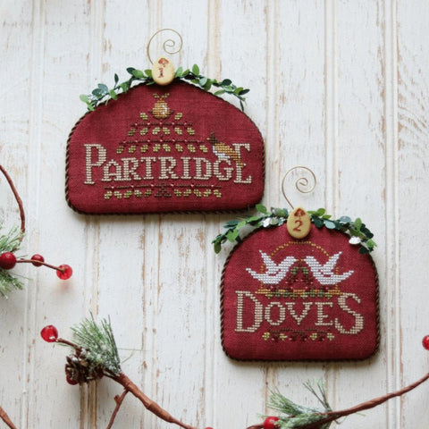 12 Days : Dove and Partridge - Cross Stitch Chart Including BUTTONS by Hands on Design