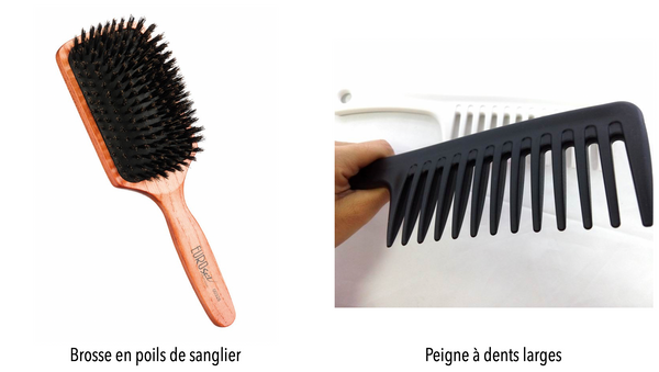 Peigne à dents larges et brosse en poils de sanglier