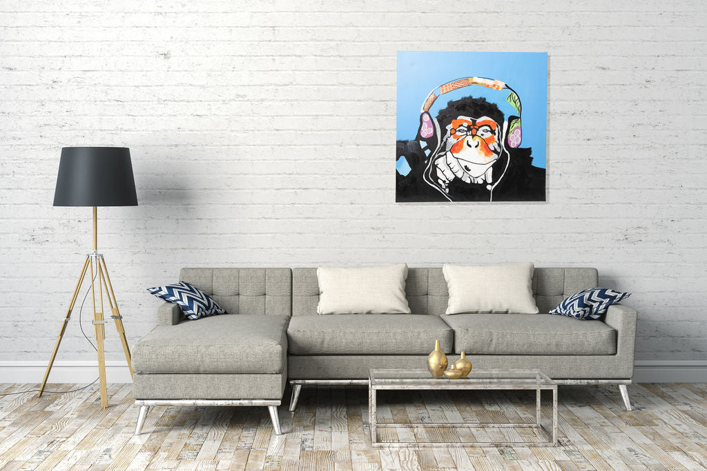 Cool Monkey with Headphones UK | Cool Monkey Headphones Painted Canvas ...