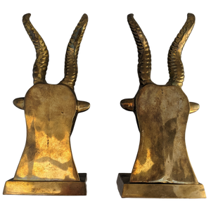 ON HOLD - Vintage 1970s Patinated Brass Gazelle Bust Bookends - a Pair