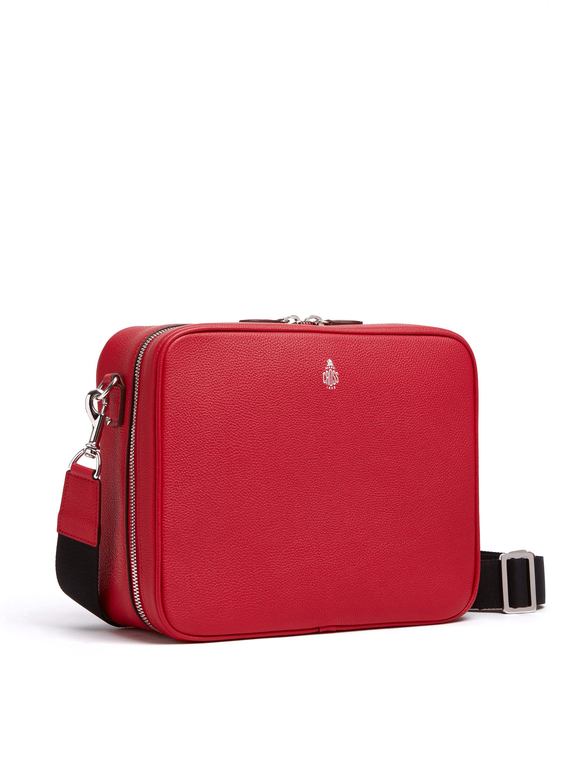 red leather computer bag