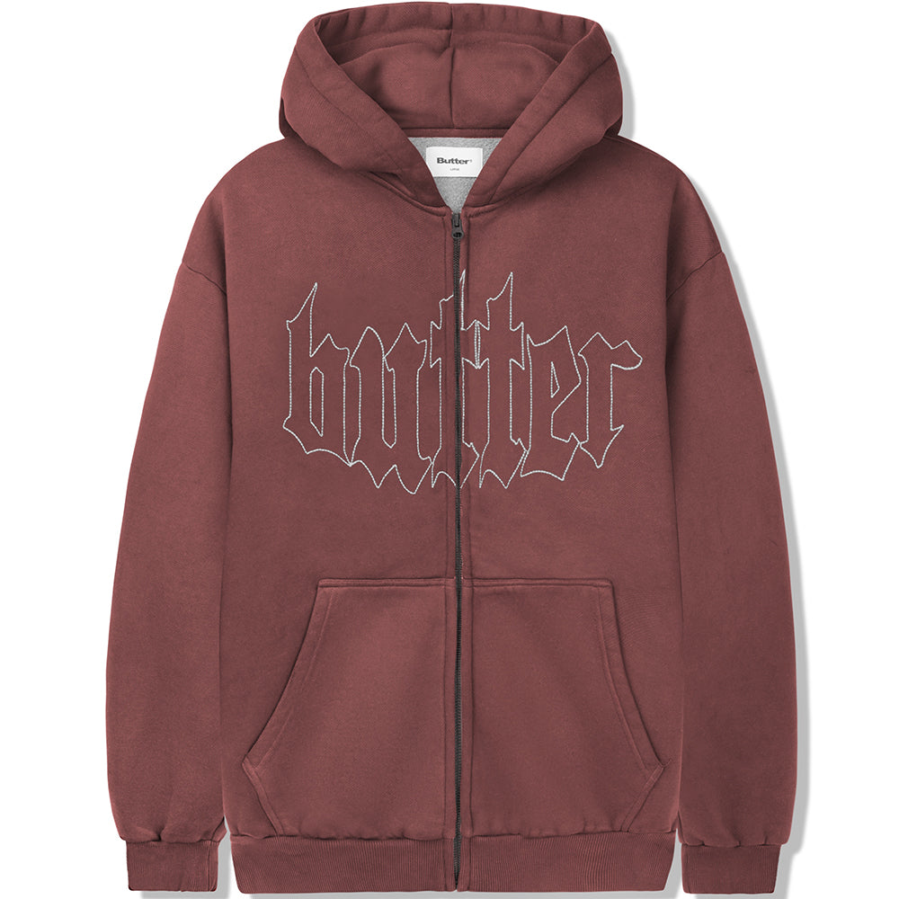 Butter Goods Cropped Zip-Thru Hood Washed Burgundy