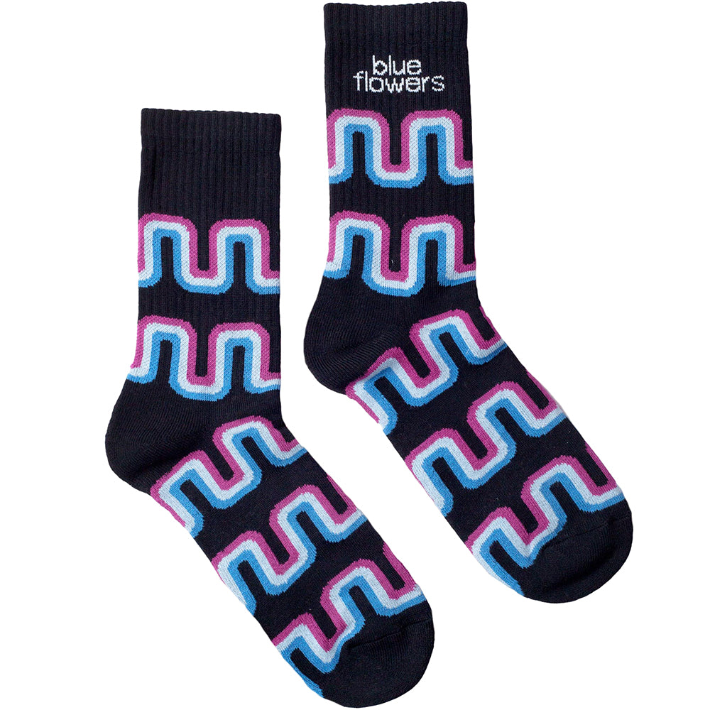 Blue Flowers Tutti Fruity Socks Black UK 7-11