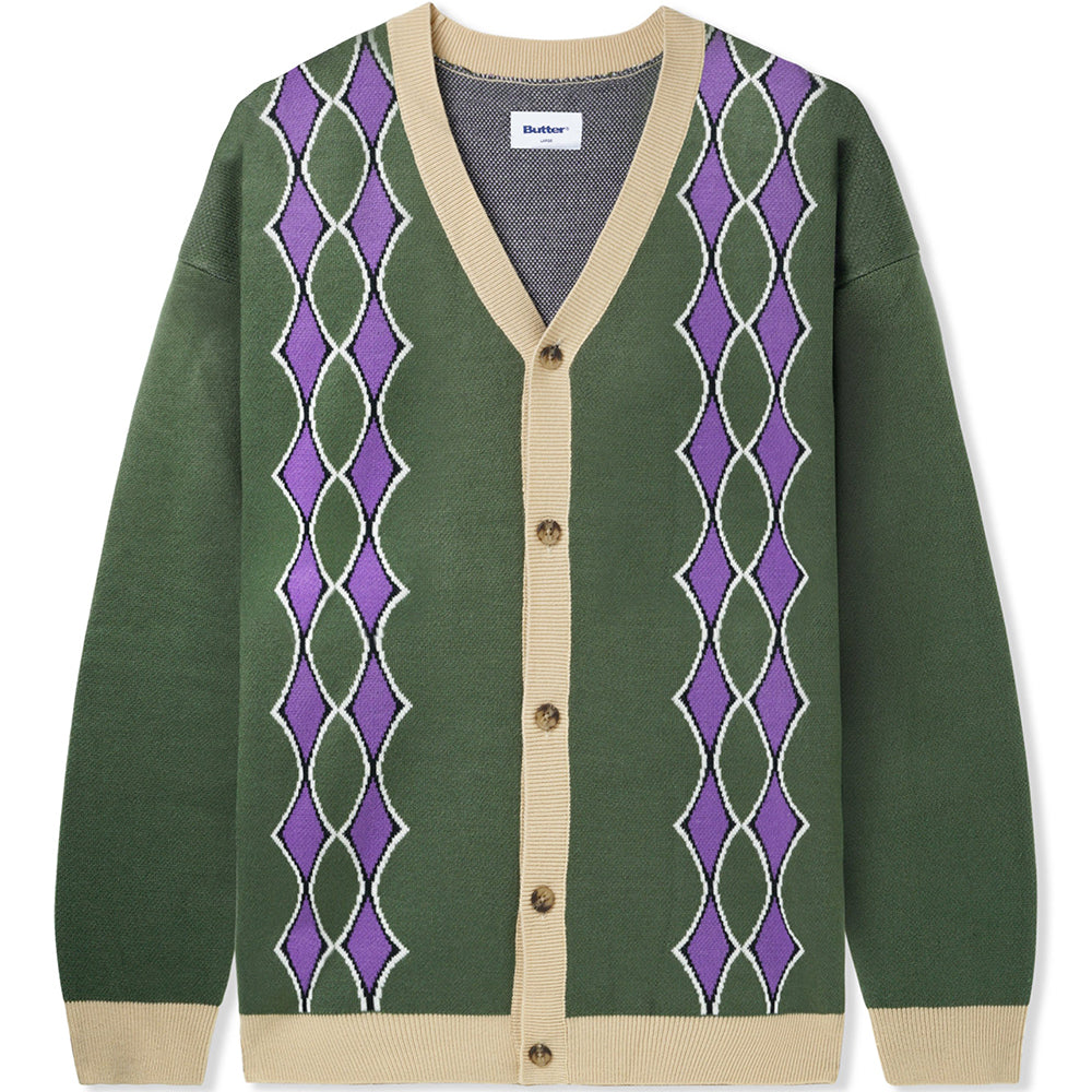 Butter Goods Diamond Knit Cardigan Sage