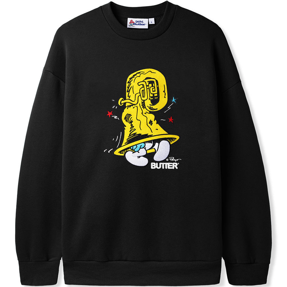 Butter Goods x The Smurfs Harmony Embroidered Crewneck Sweatshirt Black