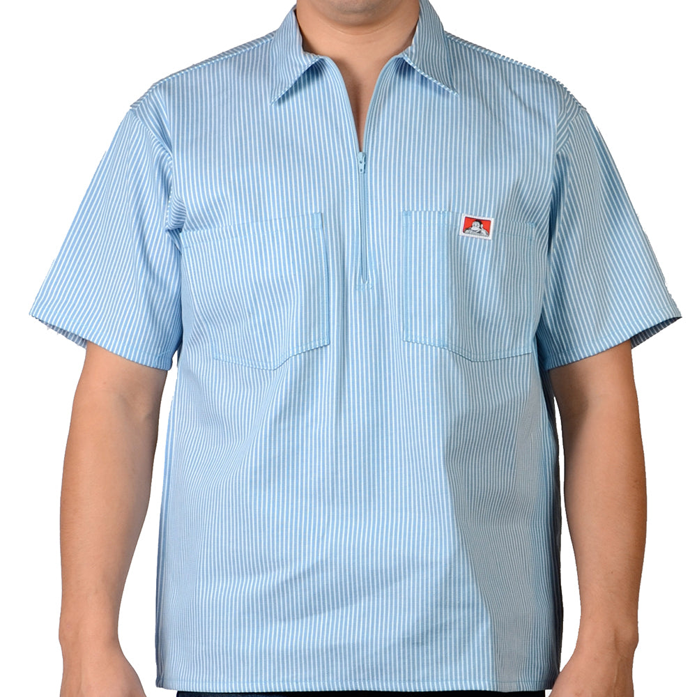 Ben Davis short sleeve half zip work shirt blue stripe