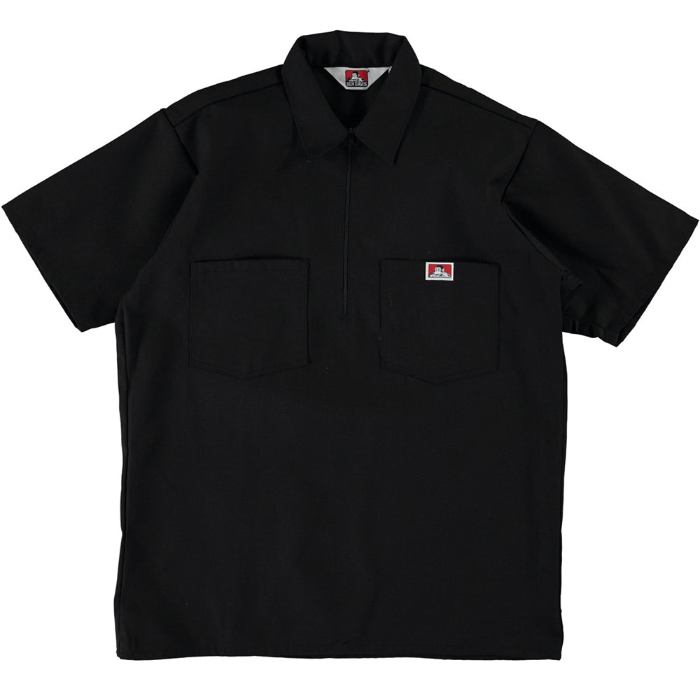 Ben Davis short sleeve half zip work shirt solid black