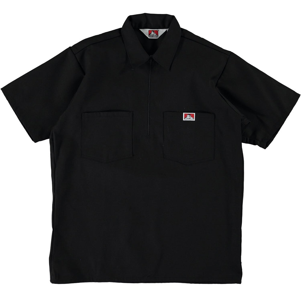 Ben Davis short sleeve half zip work shirt solid black | Manchester's ...