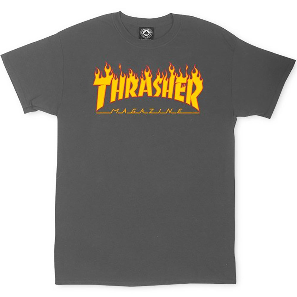 Thrasher Flame Logo T shirt charcoal | NOTE Shop Manchester