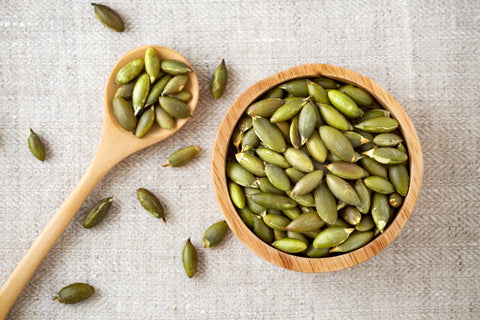 Pumpkin Seeds in Bowl and spoon