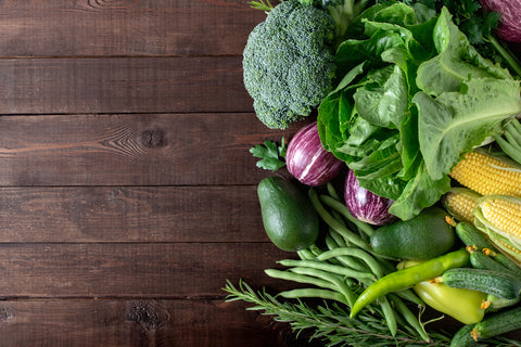 vegetables on wood background