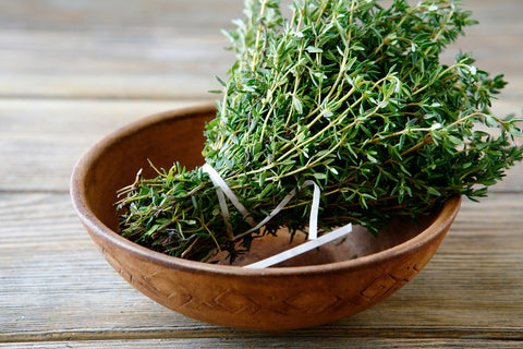 Thyme Herb in Wood Bowl