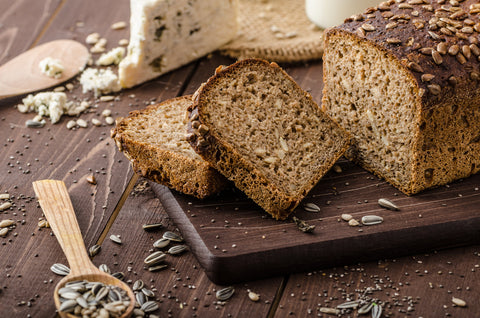 Whole wheat bread baked at home, bio ingredients, very healthy with seeds