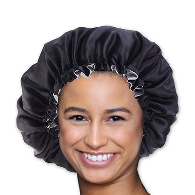 Black / Grey Satin Hair Bonnet ( Reversable Satin Night sleep cap ), AfricanFabs