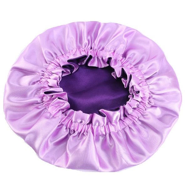 Purple Satin Hair Bonnet (Kids / Children's size 3-7 years) (Reversable Satin Night sleep cap)