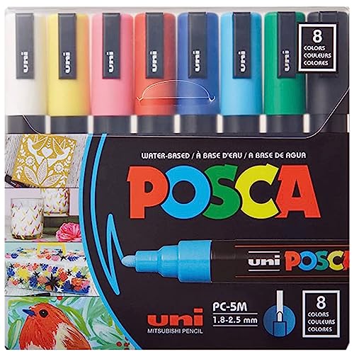  8 Posca Paint Markers, 3M Fine Posca Markers with Reversible  Tips, Posca Marker Set of Acrylic Paint Pens