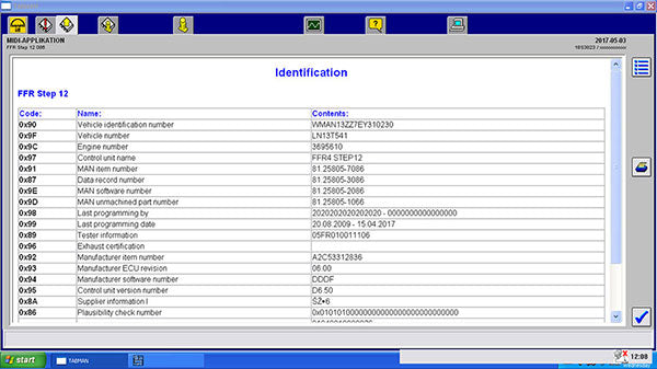 MAN VCI Lite Diagnostic Scanner Software Display: