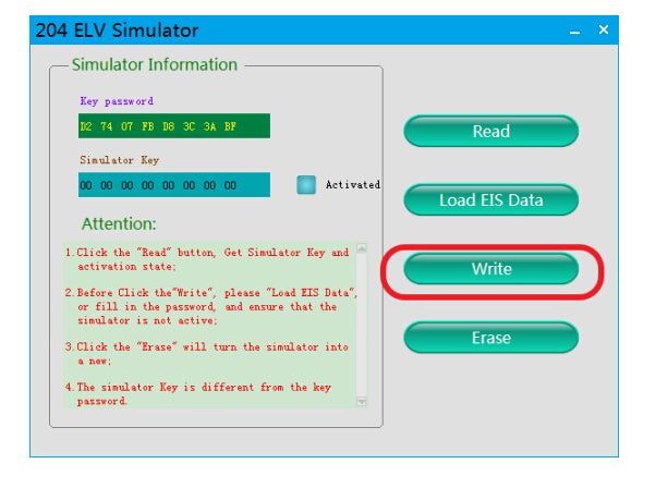 Load the EIS data just saved and check whether the key password is correct