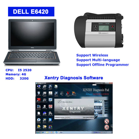 MB SD Connect C4 Star Diagnosis with Dell E6420 Laptop with V2019.12 Xentry Software Full Set Ready to Use