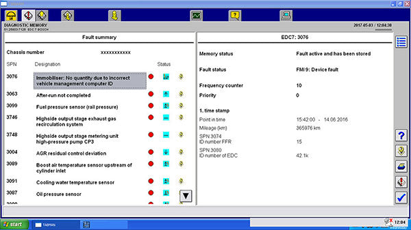 MAN VCI Lite Diagnostic Scanner Software Display: