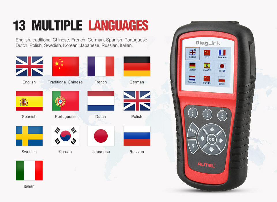 AUTEL MaxiDiag Diaglink OBD2 Scanner All System Car Diagnostic Tool support 13 multiple languages.
