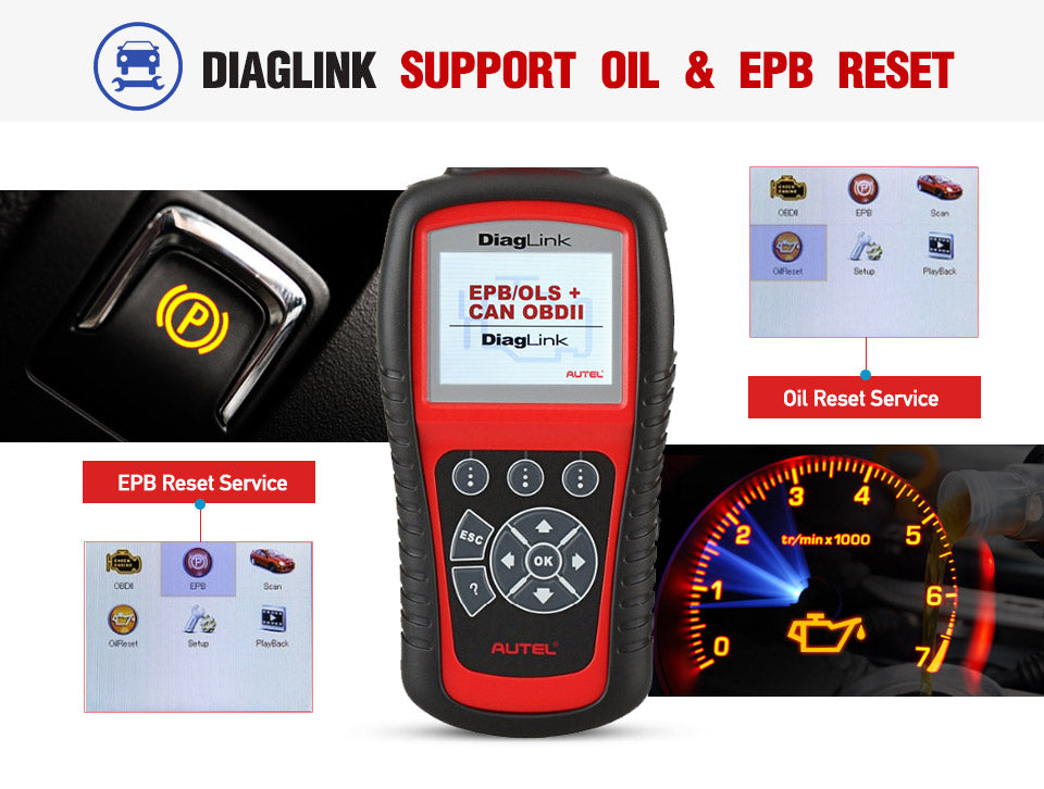 AUTEL MaxiDiag Diaglink OBD2 Scanner All System Car Diagnostic Tool supports Oil and EPB reset.