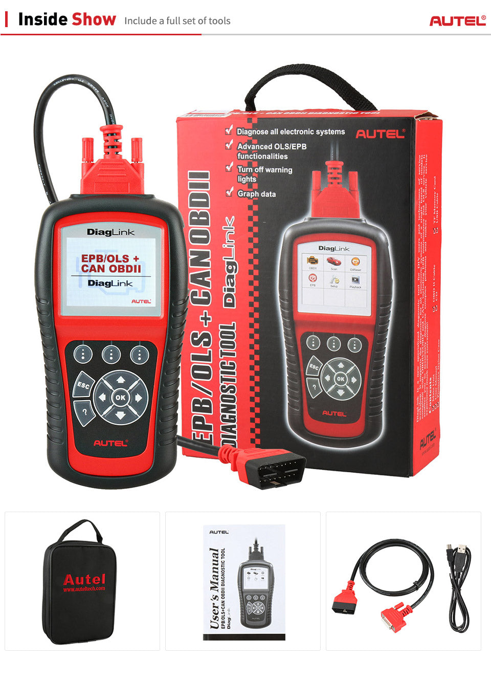 AUTEL MaxiDiag Diaglink OBD2 Scanner All System Car Diagnostic Tool's package