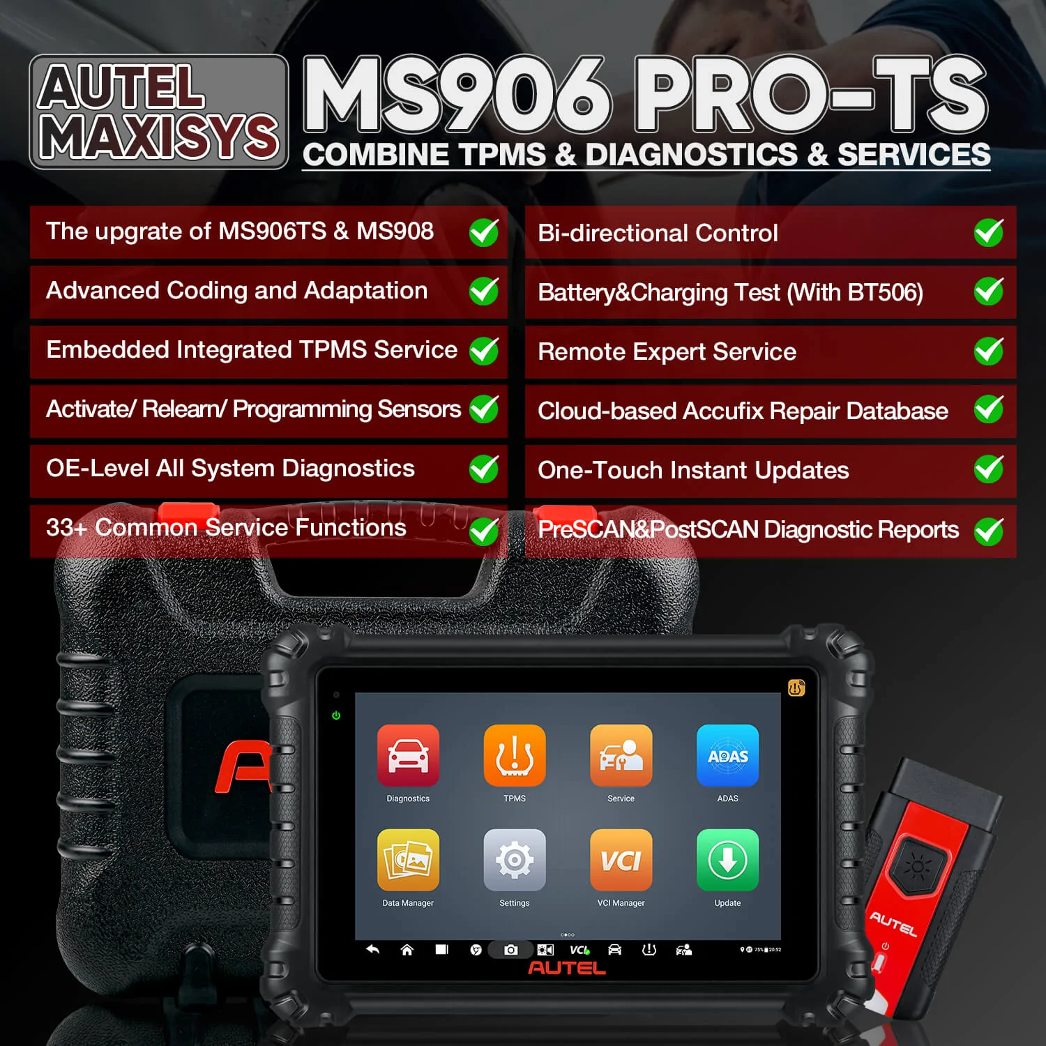 Autel MaxiSYS MS906 Pro-TS 33+Reset Functions Settle Vehicles Faults