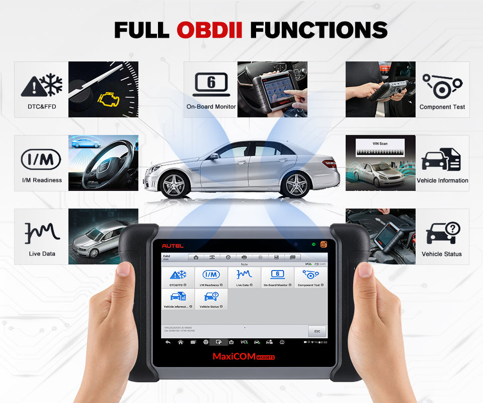 Autel MaxiCOM MK808TS OBD2 Bluetooth Scanner Car Diagnostic Scan Tool shows the detailed description of the Diagnostic Trouble Code (DTCs) Erasing Codes & Reset: Turns off Check Engine Light (MIL), clears codes and resets monitors. Data Stream: Reads and displays live ECU/PCM data stream, plotting functions graphically and stores freeze frame data.