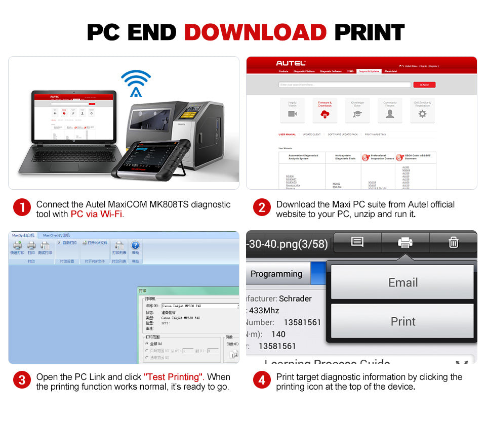 Autel MaxiCOM MK808TS OBD2 Bluetooth Scanner Car Diagnostic Scan Tool supports PC end download print.