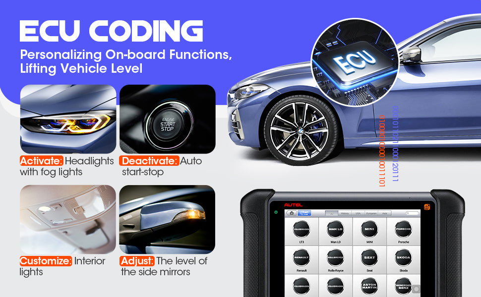 Autel MaxiSYS MS906TS TPMS Diagnostic Tools Auto Full System Wireless Scanner personalizing on-board functions and lifiting vehicles level.