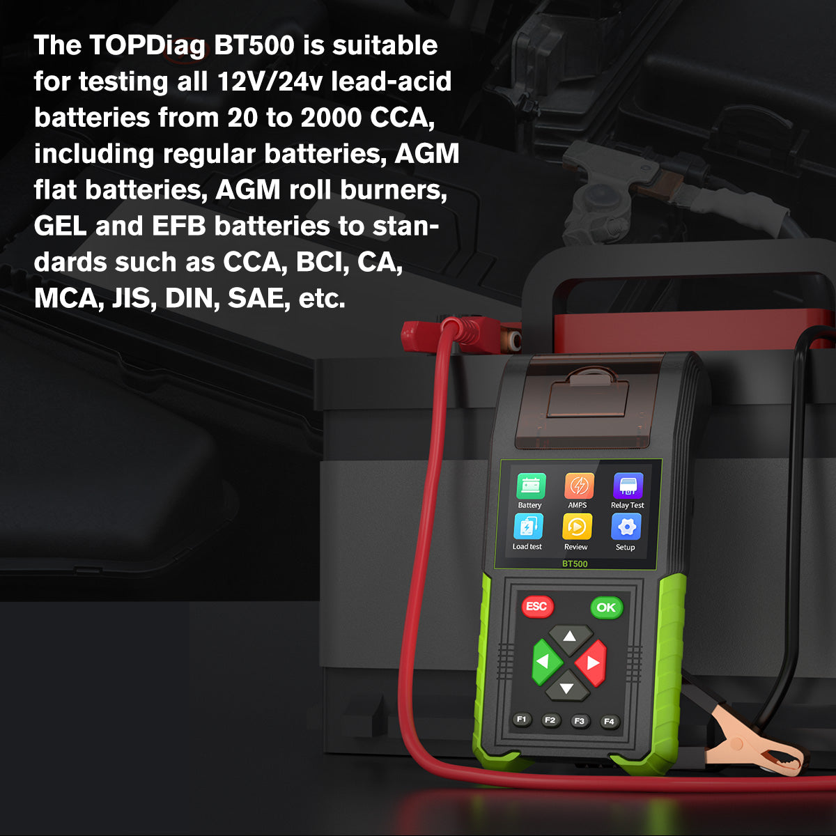 2023 New BT500 Car Battery Tester 12V 24V With Printer 20-2000CCA Battery System Detect Auto Battery Analyzer Car Battery Tools