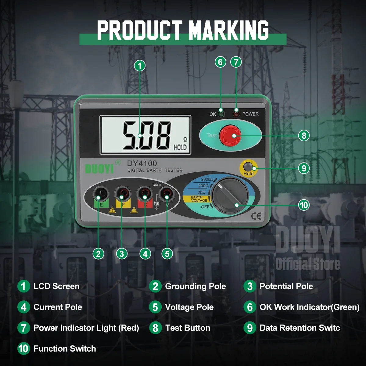 DY4100 Digital Earth Ground Resistance Tester