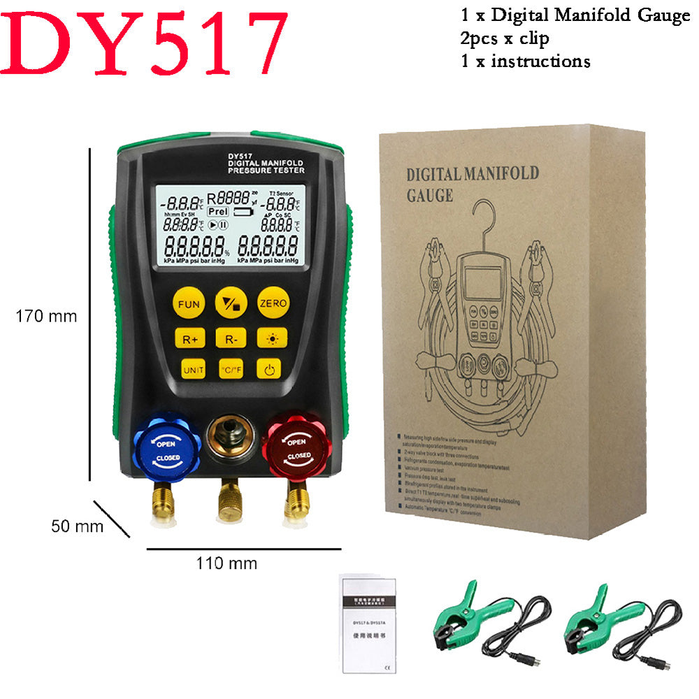 DY517 Pressure Gauge Refrigeration Digital Vacuum Pressure Manifold Tester