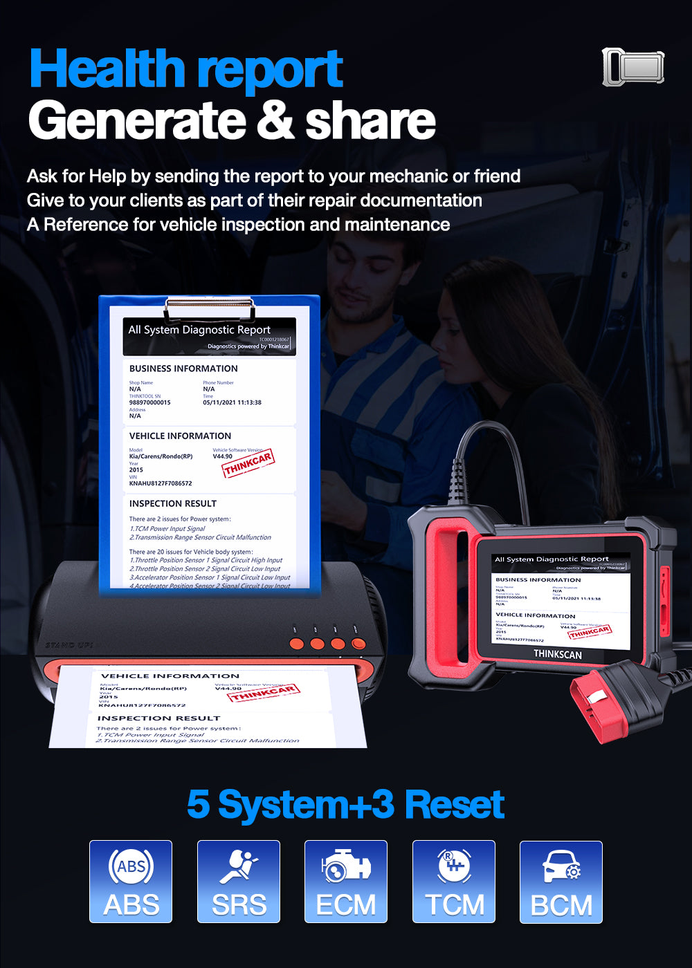 THINKCAR ThinkScan Plus S4 Support Car Diagnostic Health Report Generate & Share