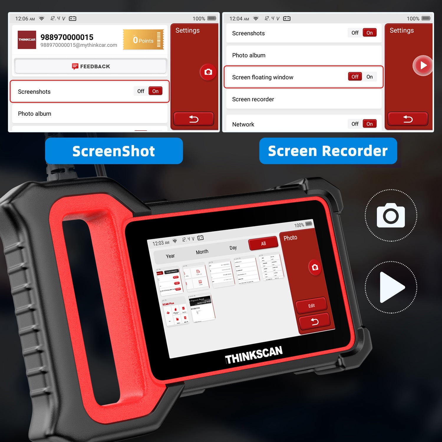 THINKCAR ThinkScan Plus S4 Support Screen Shot and Screen Record