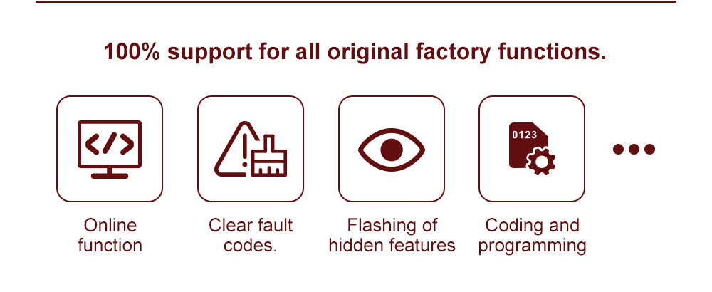 Full-featured and Excellent Performance, Covering all Volkswagen Group models from 1995 to 2023 and beyond. Stability, reliability, and repairability are far superior to the original VAS 6154A. Support DoIP protocol, Support CAN FD protocol Support online function Plug and play Capable of handling large data flashing. 100% support for all original factory function.