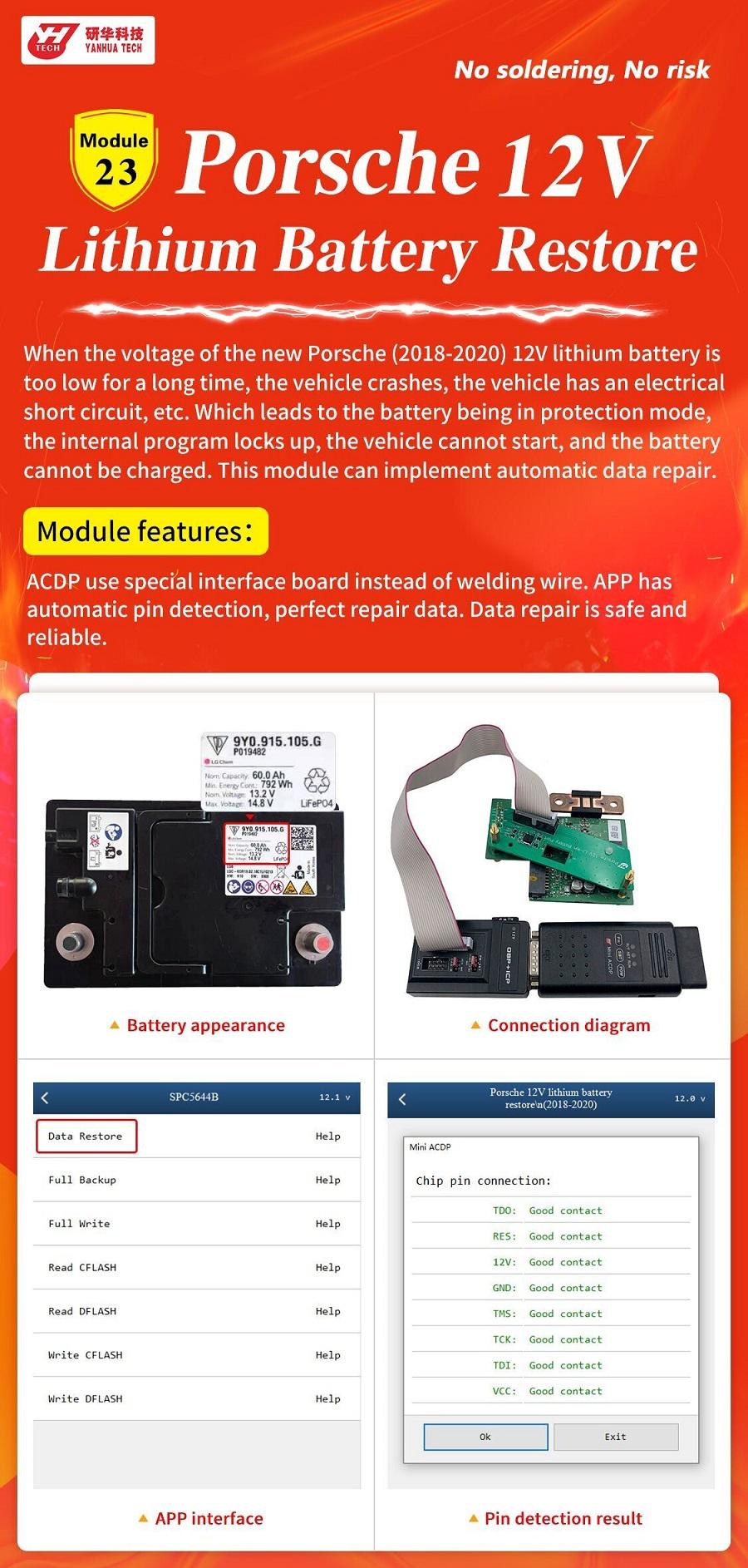 Yanhua Mini ACDP Module23 For Porsche 12V Lithium Battery Restore Feature
